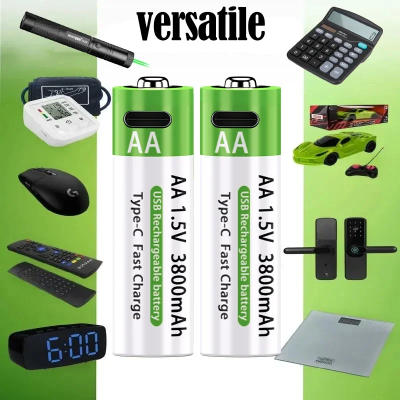 LIKEKALA بطاريات ليثيوم أيون AA قابلة للشحن USB ليثيوم أيون 3800 مللي أمبير 1.5 فولت AA بطاريات قابلة للشحن + كابل بيانات وصندوق تخزين