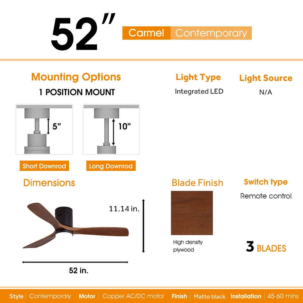 Alta qualidade 52 polegada de madeira indoor led ventiladores de teto com controle remoto com luz