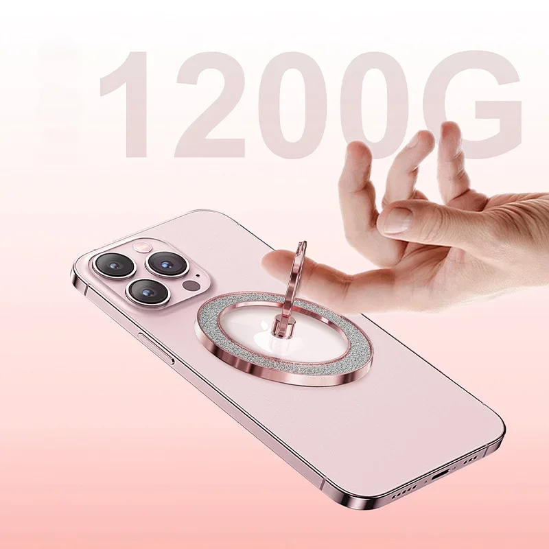 MagSafe 強力磁気メタル 360 °   回転式グリッターダイヤモンドフォンフィンガーリングホルダー スタンド iPhone 14/15 Samsung汎用