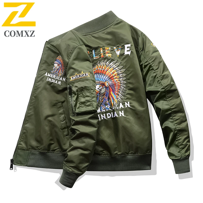 COMXZ Männer Taktische Stehkragen Jacke Amerikanischen Stil Baseball Bestickt Militärische Arbeitskleidung Frühling Herbst Outdoor Arbeit Mantel