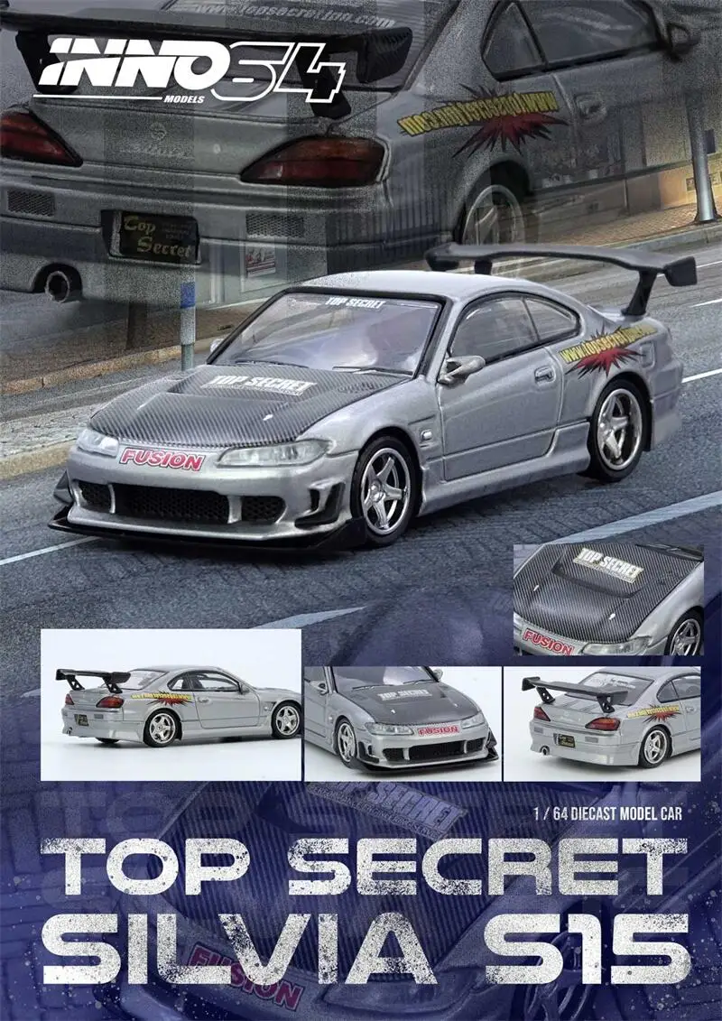 

PreSale INNO64 1:64 TOP SECRET SILVIA (S15) Silver Collection Miniature DieCast Model Car