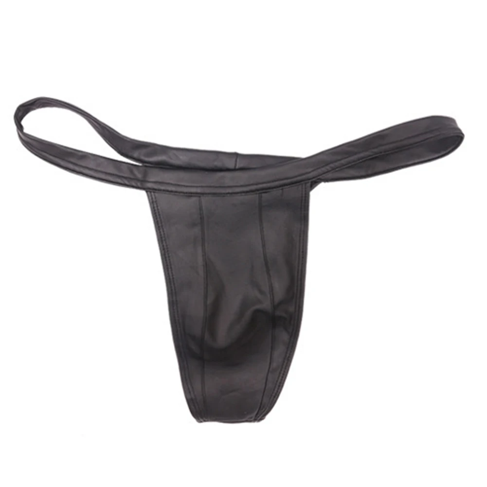 

Men Sexy Pu Leather Narrow Crotch Brief High Stretchy Low Rise Underwear Panties Bikini Bottom Erotic Hombre Male Lingerie Tang