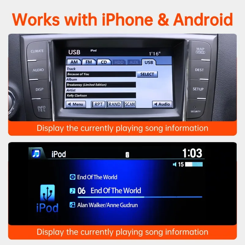 محول GITANK USB بلوتوث 5.3 لواجهة موسيقى Toyota Lander Crusier LC150 LC200 وCrown وPrado وLexus iPod iPhone