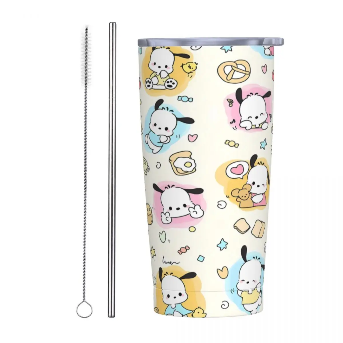 Stainless Steel Tumbler Pochacco Sanrio Coffee Mug Keep Heat Cold Drink Car Mugs Beach Design Water Bottle