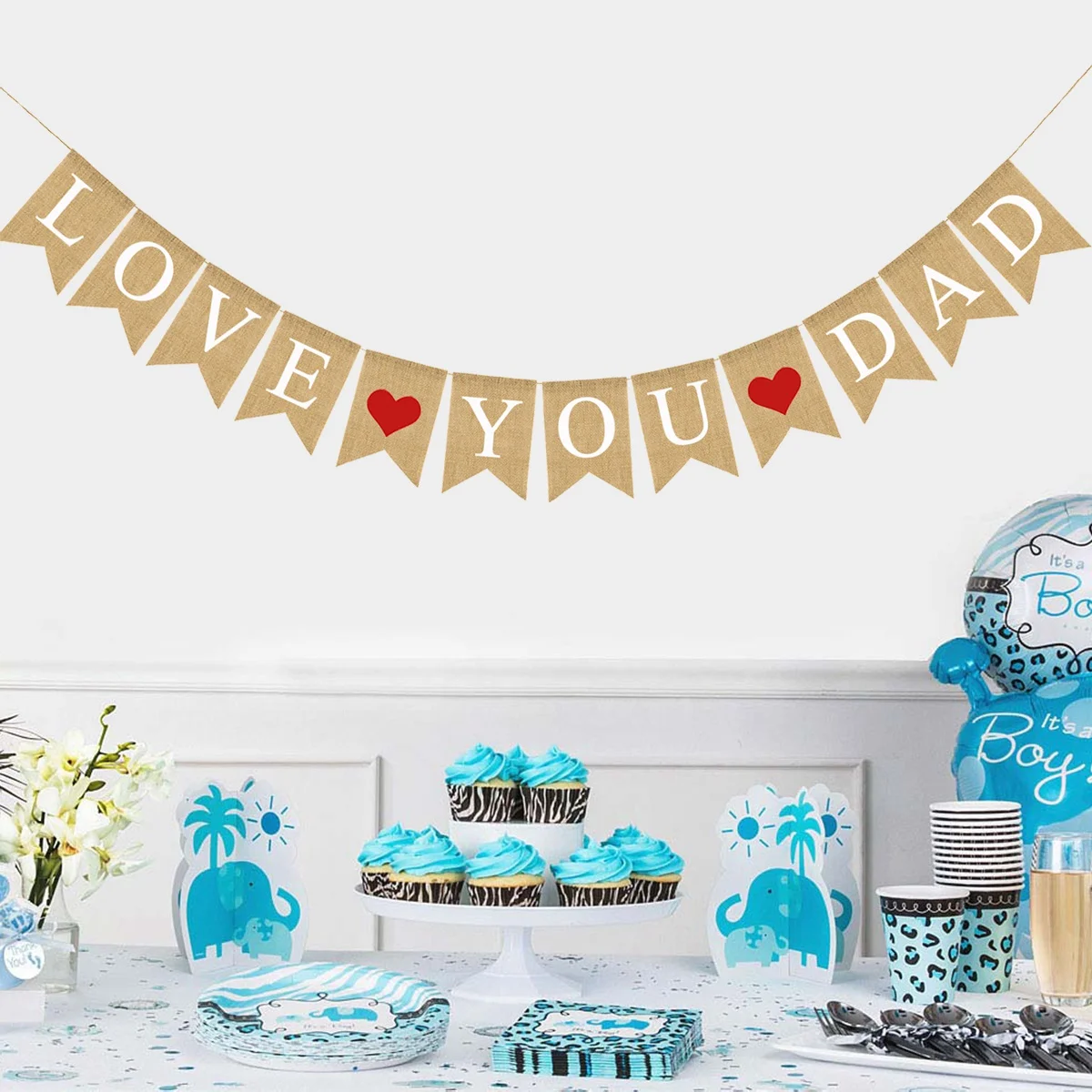 

Love You Dad Bunting Garlands Red Heart Linen Hanging Banner Father'S Day Decorations Party Pull Flags Festive Decoration