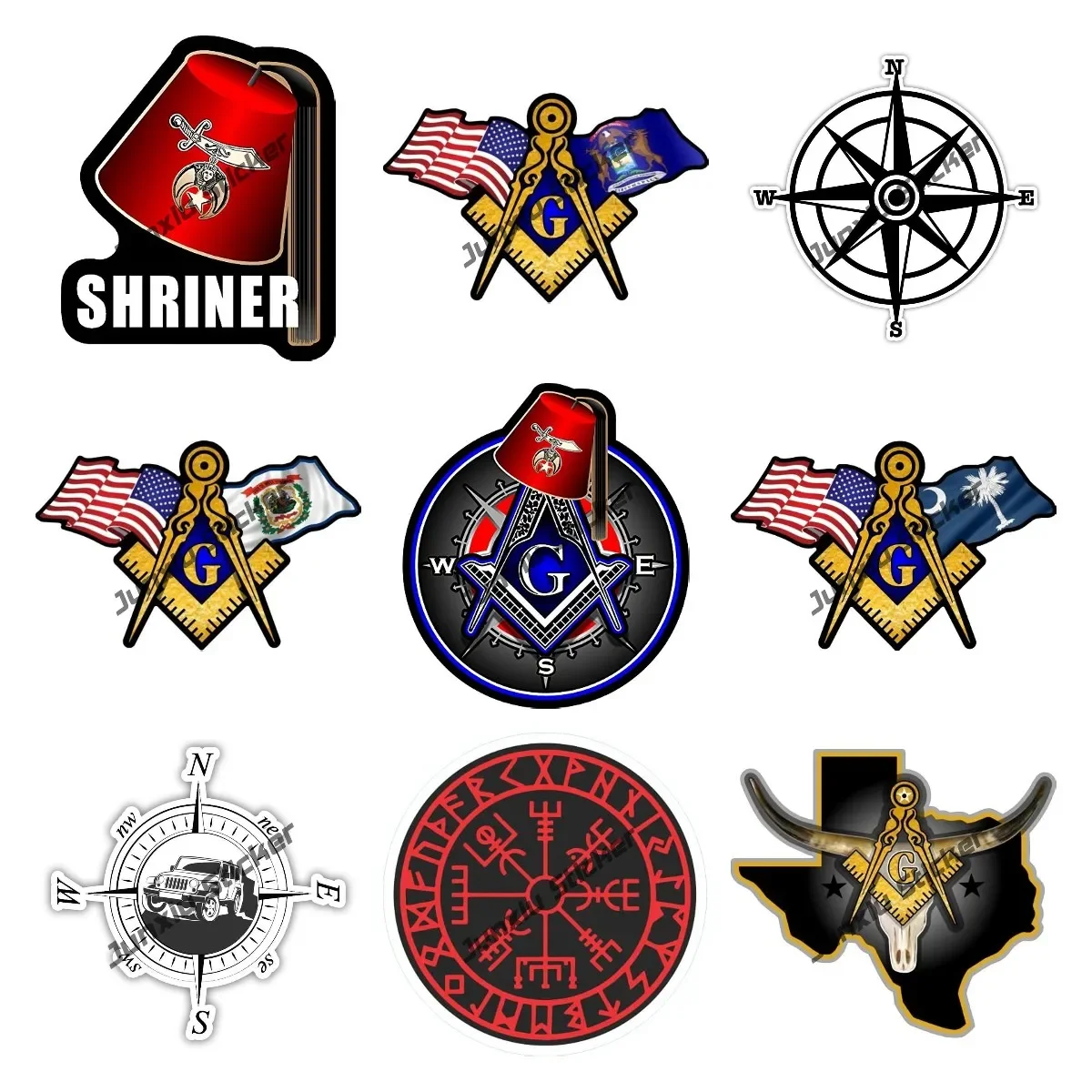 

Freemasons Compass Adventure Stickers Waterproof Occlusion Scratch Decoration PVC Accessories Style for Car Windshield Camping