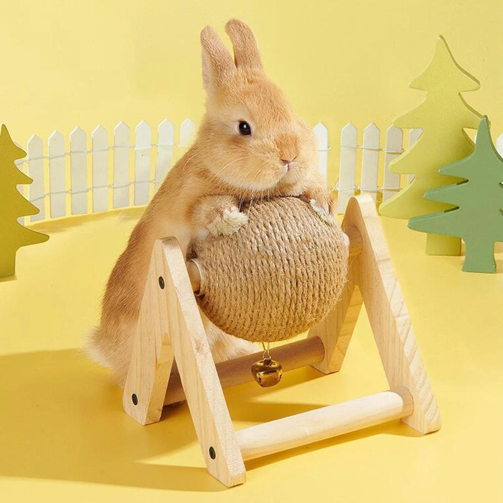 Rabbit Scratch Toy Wood Sisal Grinding Claw Ball Pet Interactive Toy Scratching Ball for Kitty Small Animals Chinchilla