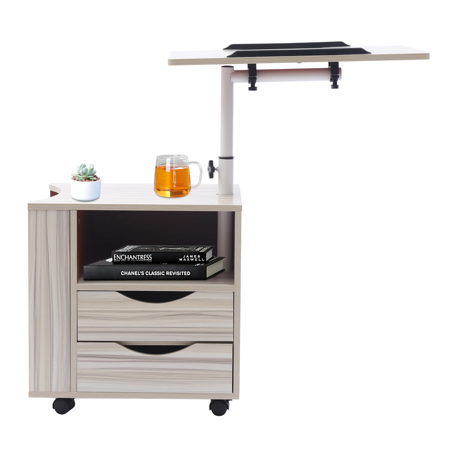 Modern Bedside Cabinet, Nightstands with Swivel Top, Bedroom Side Table with Wheels, House Furnishings