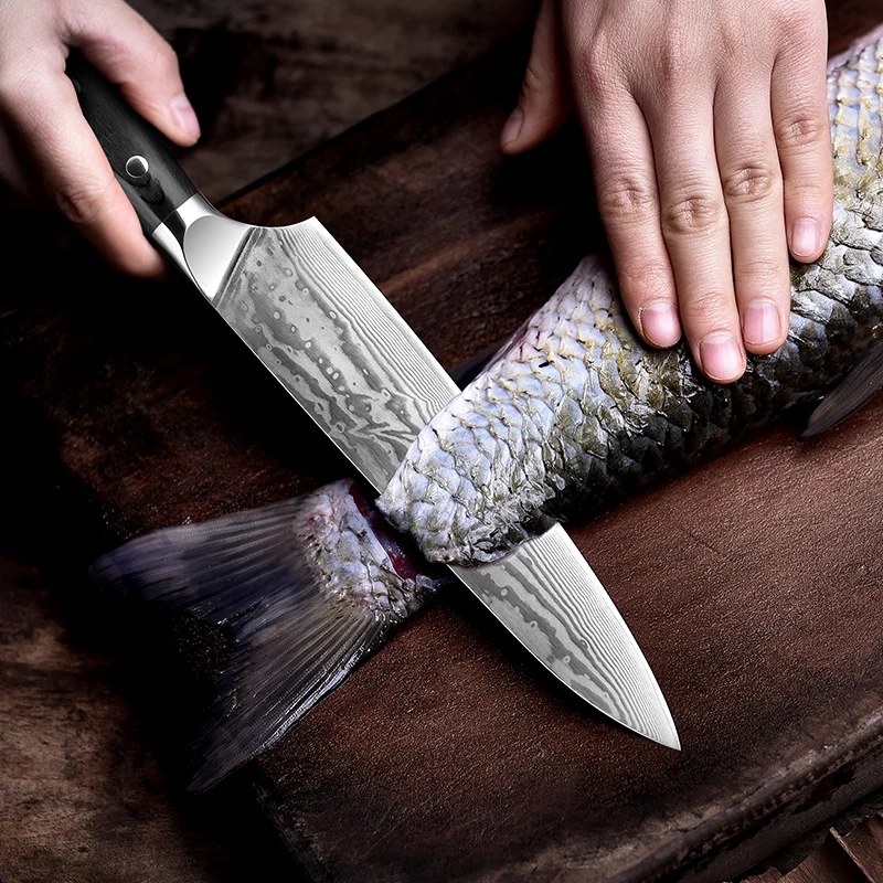 Cuchillo de Chef Damasco, cuchillo de cocina de 8 pulgadas, cuchillo de acero Damasco, cuchillo para carne y verduras ultra afilado, mango completo Tang, precios bajos