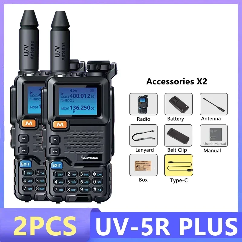 

Quansheng UV 5R Plus Walkie Talkie 5W USB Type-C Dual Band Two-Way Radio Frequency UHF/VHF FM 200 Channels 2PCS