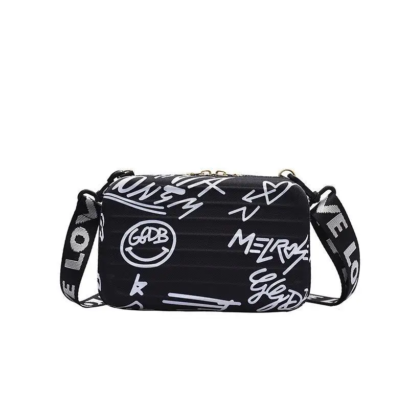 Women Mini Bag Graffiti Box PU Shouder Bag Wide strap Fashion Letter Zipper Pures And Bags Crossbody Euro-America style