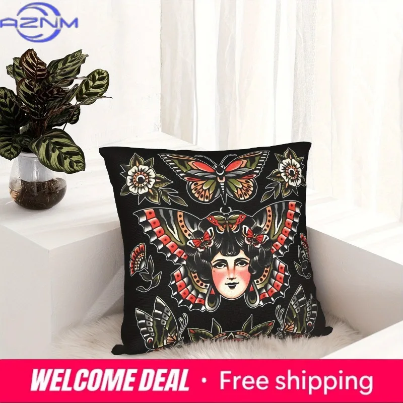 1PC Bohemian Tattoo Style Pillow Cover, Boho Art Decorative Cushion Cover for Sofa Living Room Bedroom Home Decor