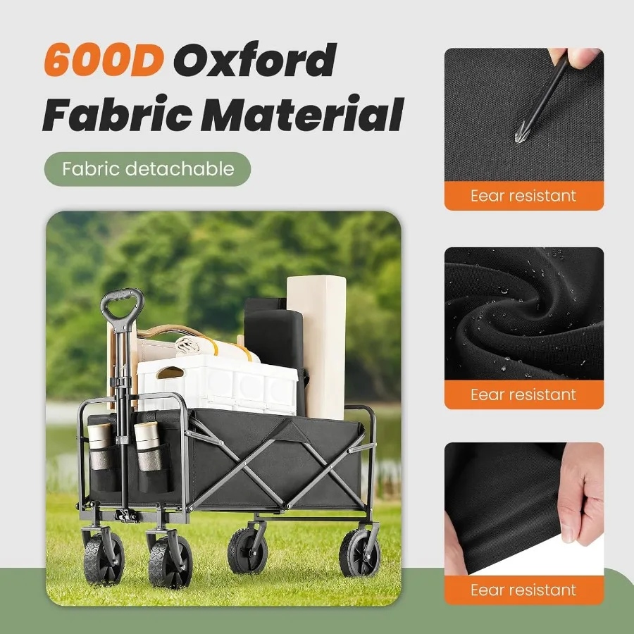 Foldable Wagon Cart Collapsible Large Capacity Garden Cart with Wheels for Heavy Duty Utility Shopping Sports Camping and Groce