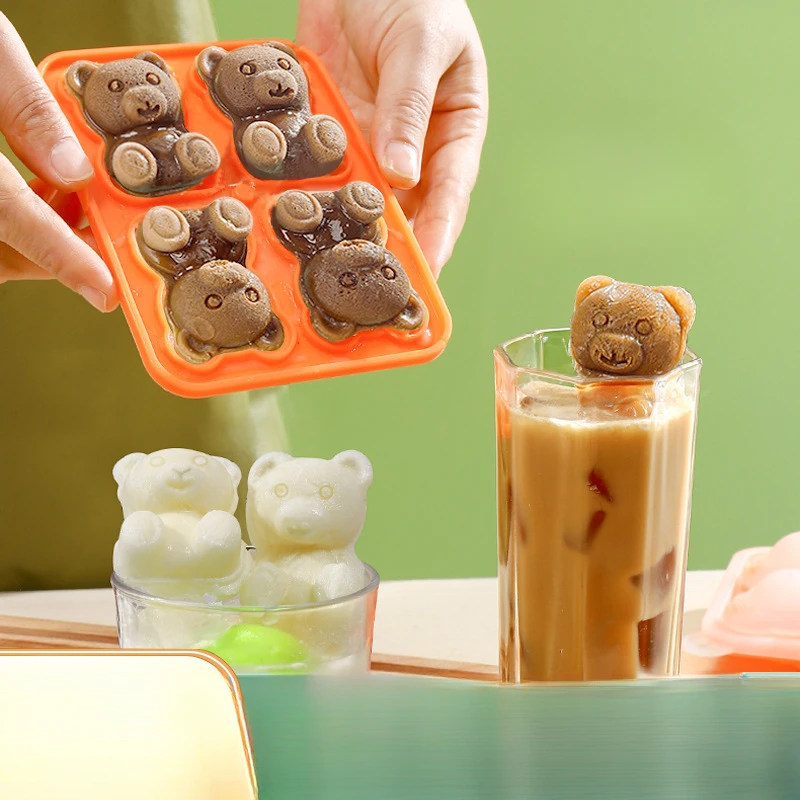 الدب آيس كيوب مصبوب سيليكون علبة ثلج الإنترنت المشاهير آيس كيوب قالب الدب المجمدة القهوة الحليب الشاي قالب مكعبات الثلج مع غطاء
