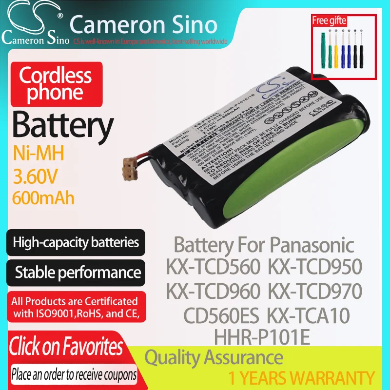 CameronSino Battery for Panasonic KX-TCD560 KX-TCD950 KX-TCD960 KX-TCA10 CD560ES fits Panasonic HHR-P101E Cordless phone Battery