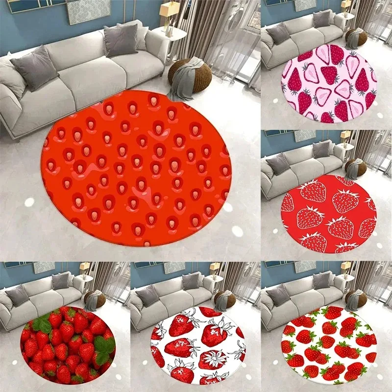Niedlicher Runder Teppich mit Erdbeer-Muster für Wohnzimmer, Sofa, Schlafzimmer, Bodendekoration, Küche, Wasserabsorbierende Matten, Bereichsteppich