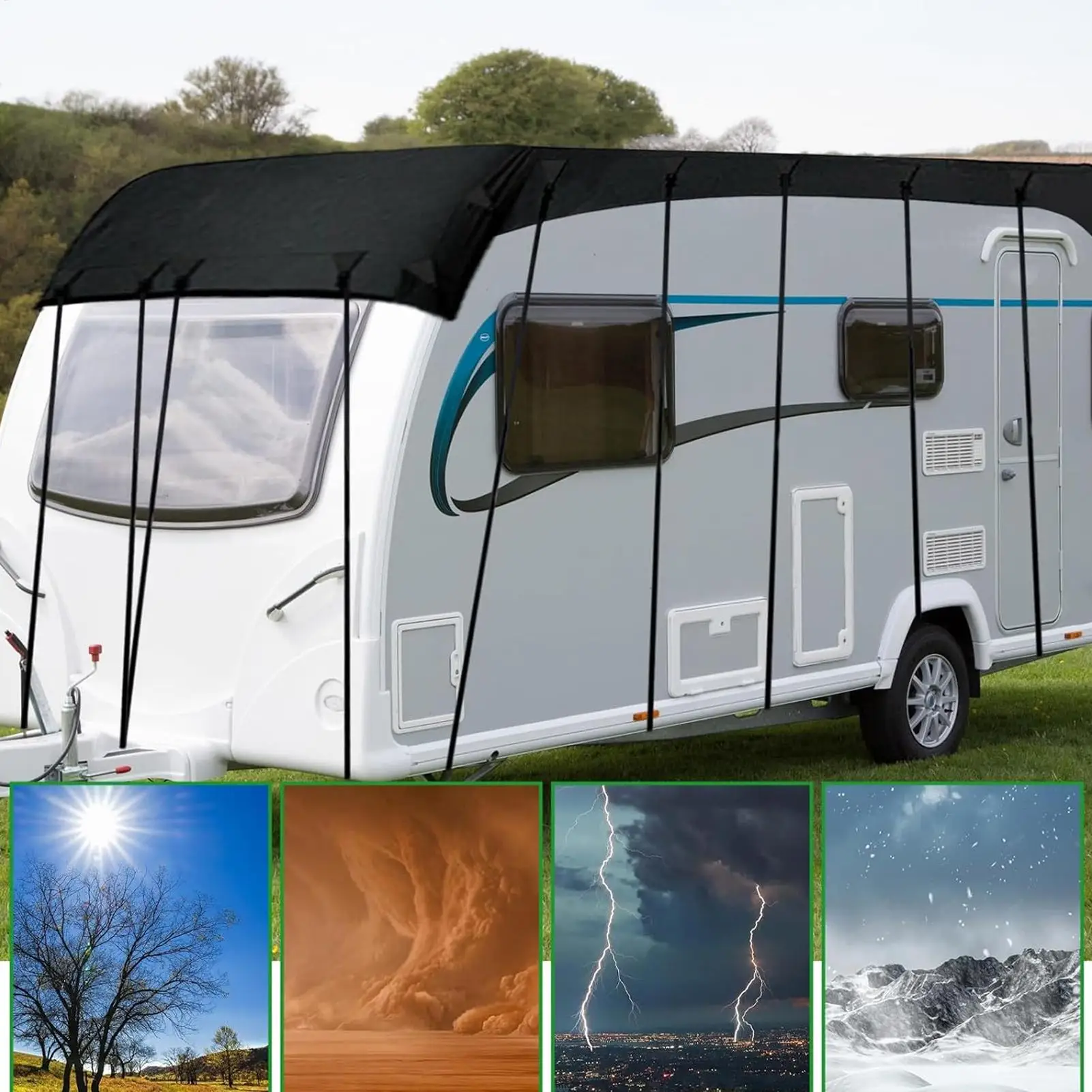 210D Fabric RV Roof Protective Cover Portable Travel Motorhome Campers Top Tarp Cover Waterproof Sunshade Protector