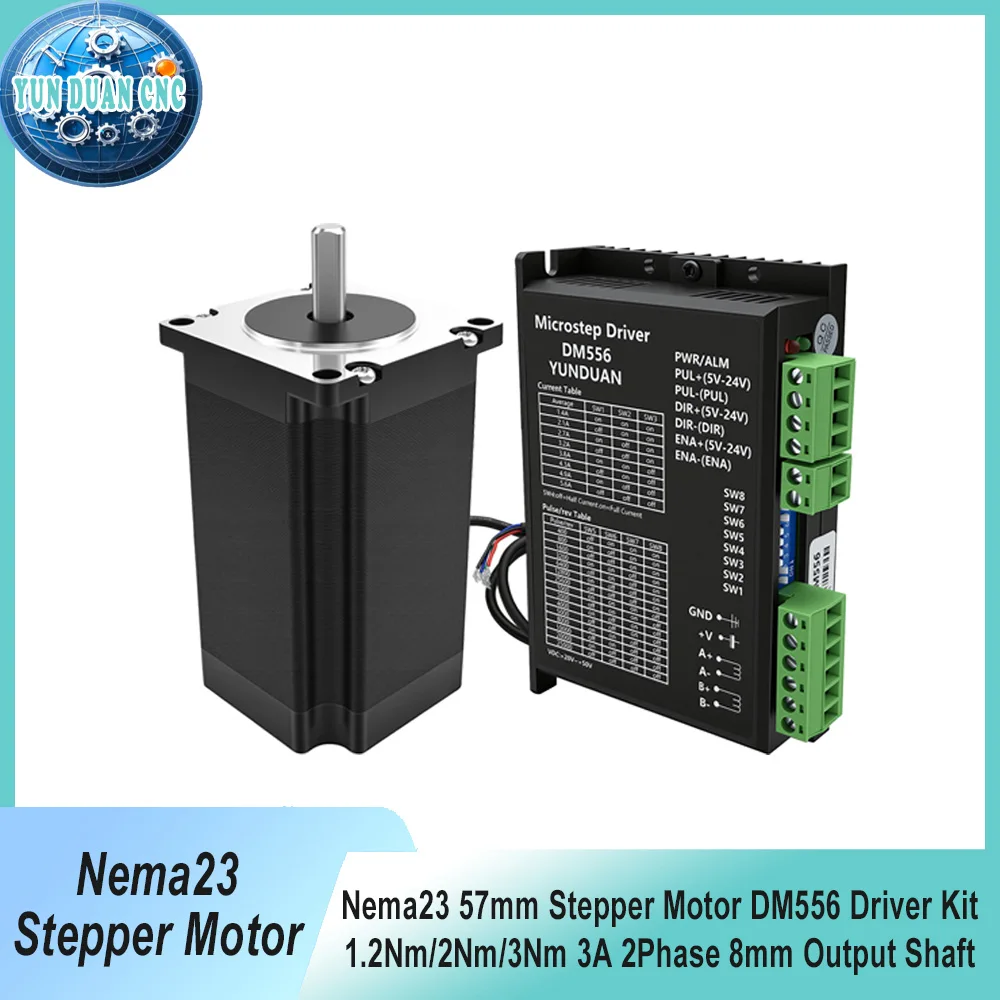 Nema23 57mm Stepper Motor Driver Kit DM556 3A Motor 1.2Nm 2Nm 3Nm 56mm/76mm/112mm Stepper Motor for CNC Router 3D Printer