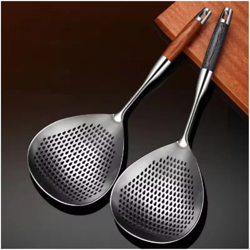 

Pepper Seasoning Colander Sieve Utensils Filter Scoop Spoons 201 Stainless Steel Kitchenware Cooking Strainer with Wood Handle