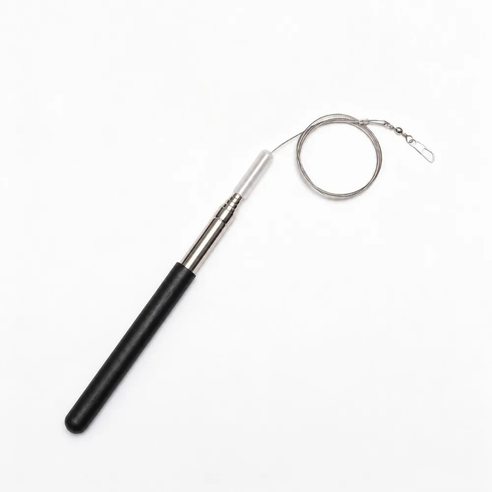 Compact Stainless Steel Cat Teaser Wand Retractable with Steel Wire Rope Telescopic Cat Wand Replaceable Head Interactive Cat