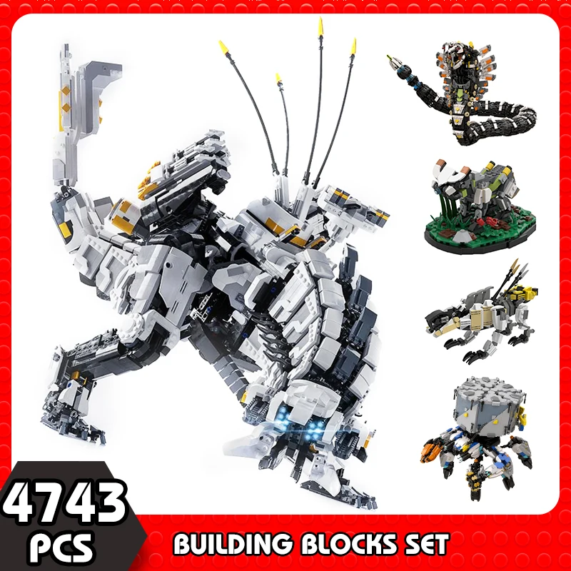 Moc Horizon Zero Dawned Thunder Jaw Mechanical Monster Action Dragon Dinosaur Popular Game Building Block Toys