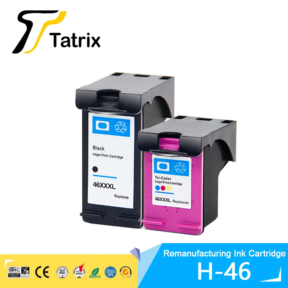 Tatrix HP46 46 Premium Black Remanufacturing Color Inkjet Ink Cartridge for HP Deskjet 2520hc 2020hc 2029 2529 4729 Printer