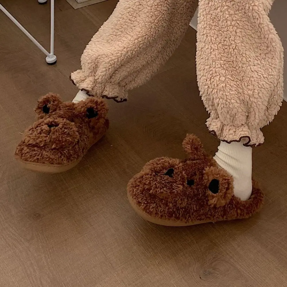 

Houseshoes Winter Plush Dog Slippers Thicken Warm Soft Cartoon Furry Slippers Cute Thick Soled Home Cotton Shoes Gifts