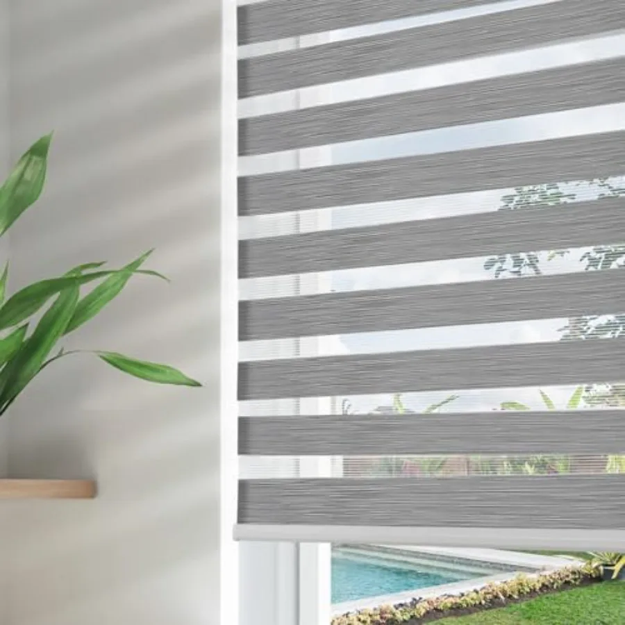 

Cordless Zebra Blinds for Windows, Dual Layer Free-Stop Zebra Shades Privacy Light Control for Day and Night, Light Filtering S