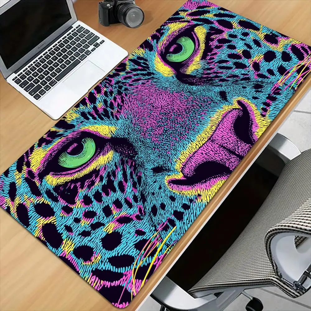 Cool Neon Leopard Mouse Pad Desk Mat with Stitched Edge XXL Mousepads Rubber Anti-slip Gamer Keyboard Rug Gaming Mats Mauspad