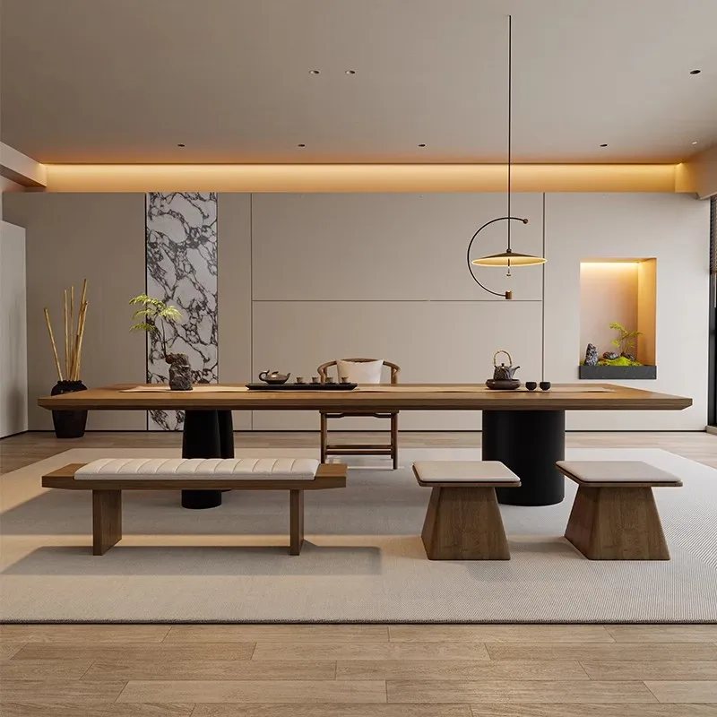 Tea table, solid wood tea table and chair combination, simple and light luxury