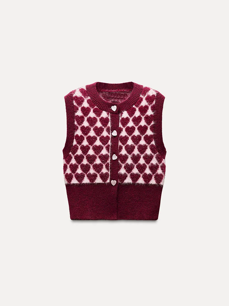 

Spring New Arrival Women's Knitted Vest Svel round Ne Tassel Heart Pattern Embroidery Commute Sle Single Button