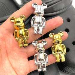 2Pcs Fashion Bear Gold Silver Shoe Pin Charms For Child's Clogs Slipper Cute Badge Garden Shoe Decorations For Sandals Accessory