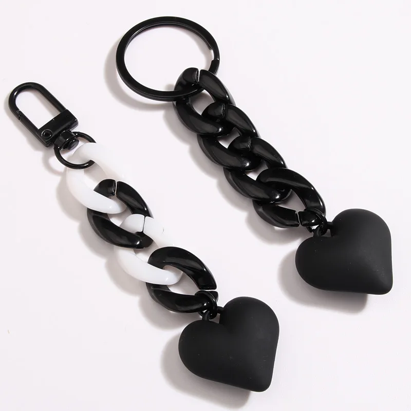 Handmade Heart Keychain Acrylic Plastic Link Chain Key Ring For Women Girls Handbag Pendant Accessorie Car Keys Jewelry Gifts