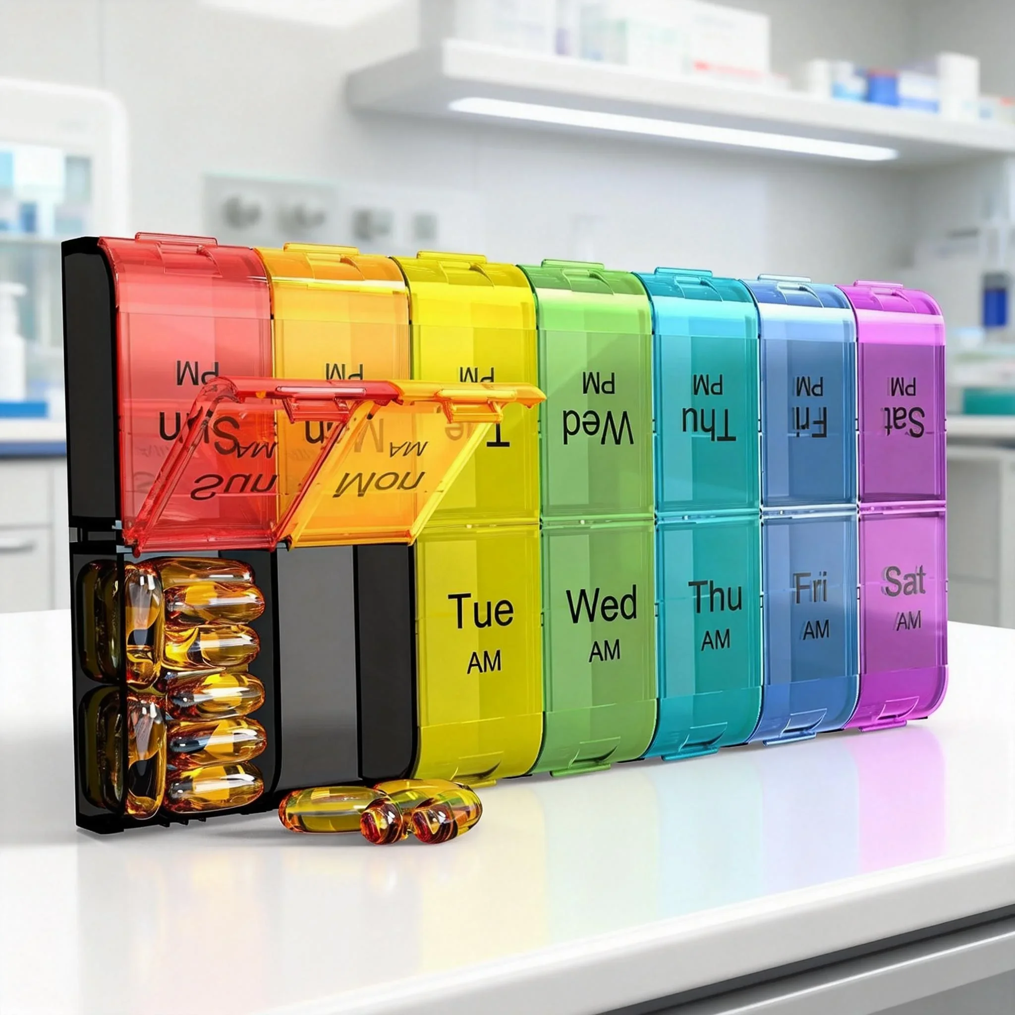 Extra Großer Wöchentlicher Pillenorganizer, 7-Tage AM PM Pillenbox 2 Mal Täglich - Übergroße Medizinbox für Vitamine, Große Pillen
