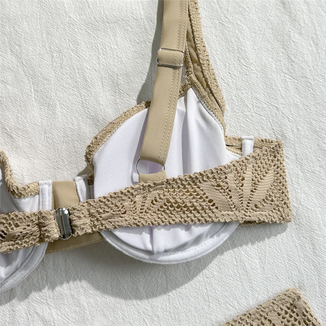 Mit Sarong, Bügel-Bikini, Damen-Badeanzug, Damen-Bademode, dreiteiliges Bikini-Set, brasilianischer Badeanzug, Badebekleidung, Schwimmbekleidung V7936 – Detail 16