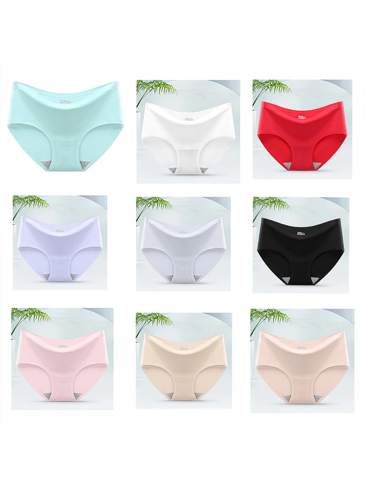 9 Pcs Seamless Ice Silk Panties for Women Breathable Soft Comfort, Solid Color Teen Girls Panty, One-Piece Design