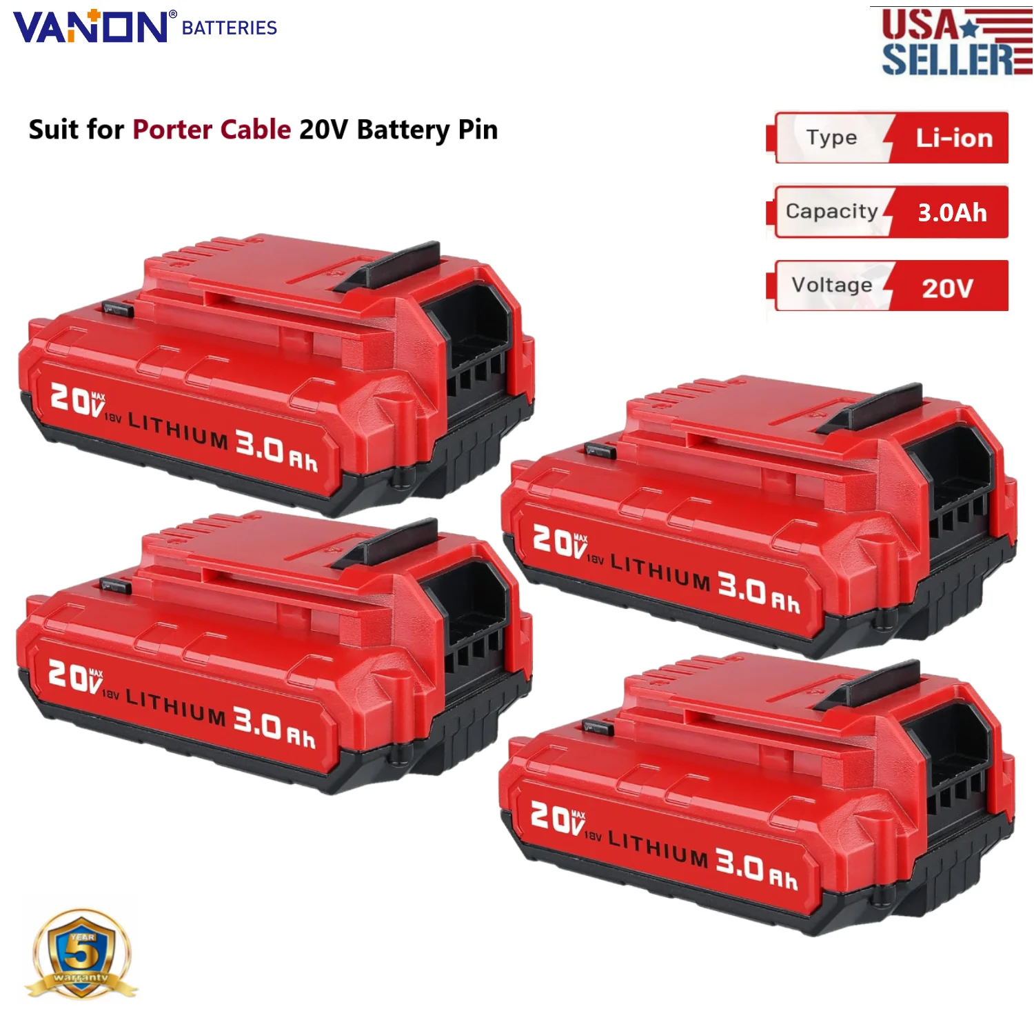 

VANON 1/2/4 шт. PCC680L 3,0 Ач, замена аккумулятора для кабеля Porter, 20 В, макс. PCC681L PCC682L PCC685L PCC670B, штифт литиевой батареи