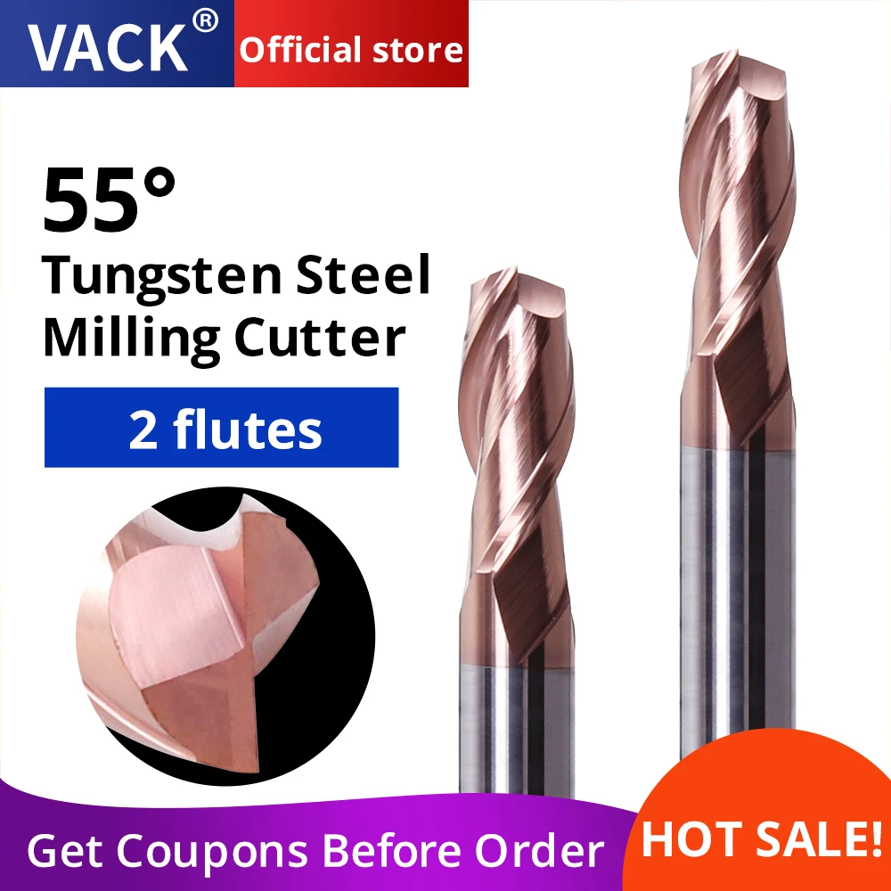 VACK HRC55 Keyway End Mill Carbide 2 Flutes Milling Cutter Alloy Coating Tungsten Steel Cutting Tool CNC Maching Endmill