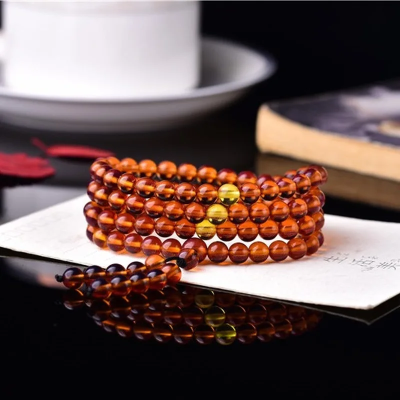 Gift blood honey amber , 's bracelet, 108 , multi-loop Buddhist beads for women