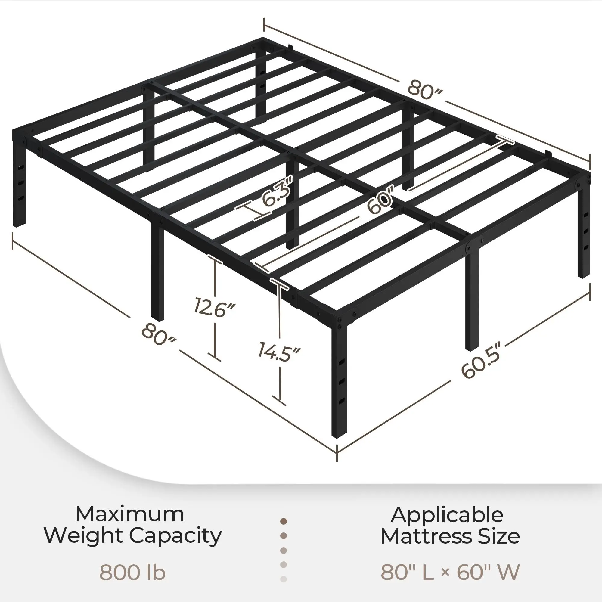 Queen Metal Platform Bed Frame, 14 Inch Tall Frame, Under Bed Storage Space, Reinforced Sturdy Slat Support, Black