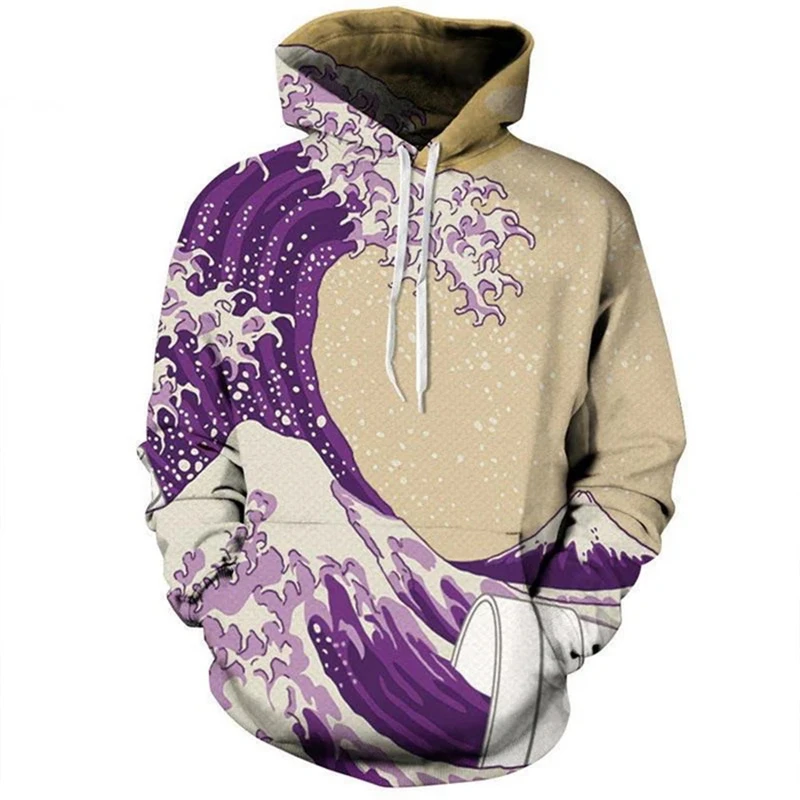 Japanese Style Sea Pattern 3D Print Men Hoodies Women Fashion Casual Hooded Sweatshirt Pullover Long Sleeve Retro Men Clothes