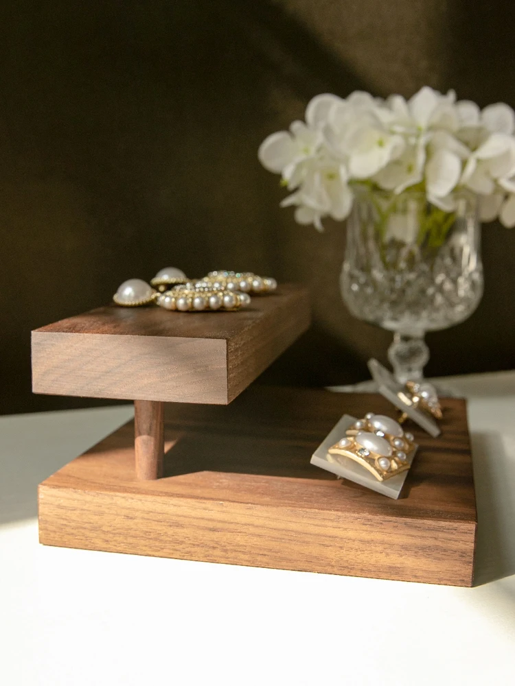 Walnut jewelry display props jewelry tray earrings necklace bracelet wooden ladder multi-layer display stand