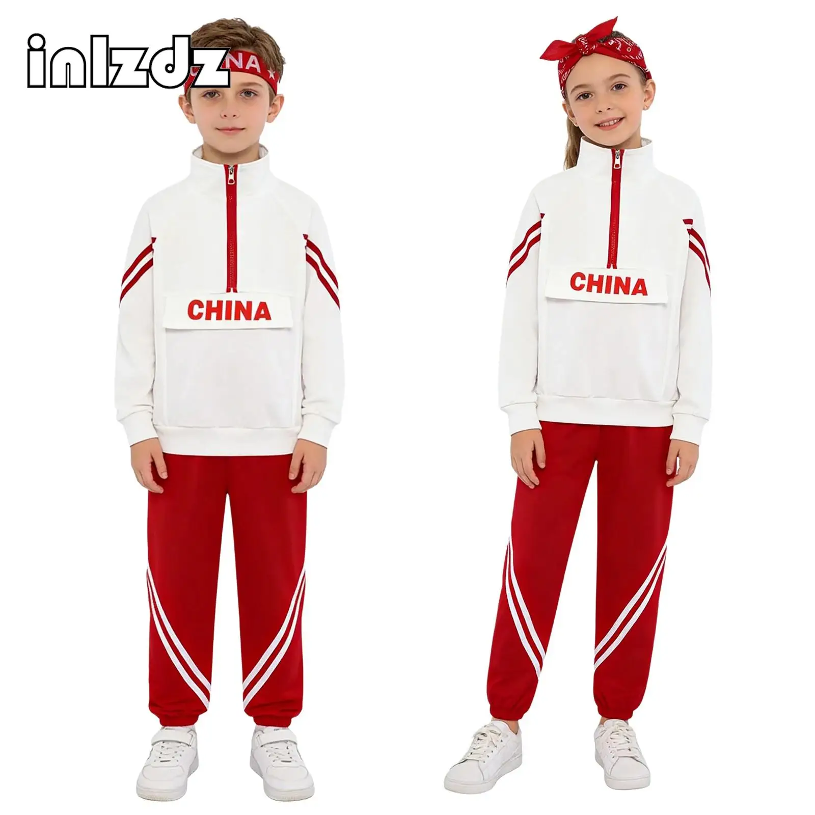 

Kids 3 Pieces Hip Hop Street Dance Costume Long Sleeve Half Zip-Up Top Pullover+Long Pants+Headgear Set for Performance Training