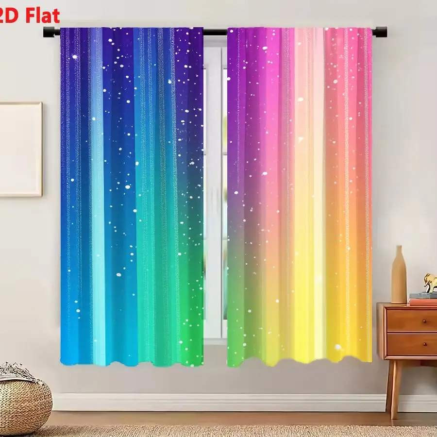 2Pcs Curtains Add 2D Flat Vibrant Vertical Rainbow Gradient Background With White Dots And Faint Lines Window Drapes for Bedroom