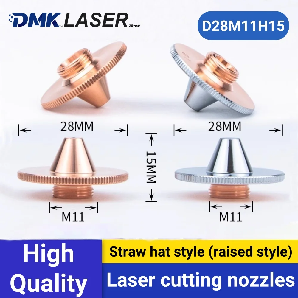 DMK Straw Hat Raised Style Laser Cutting Nozzles D28M11H15 Single/Double Chrome Plated For HANS WSX HSG Raytools lasercutter gun