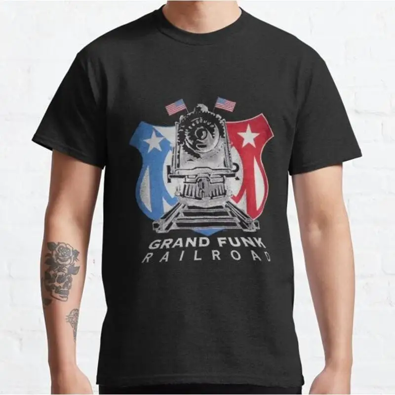 Camiseta de la ferrocarril Grand Funk de la banda de Rock americana de los años 70 en el tiempo Don Brewer Mark Farner