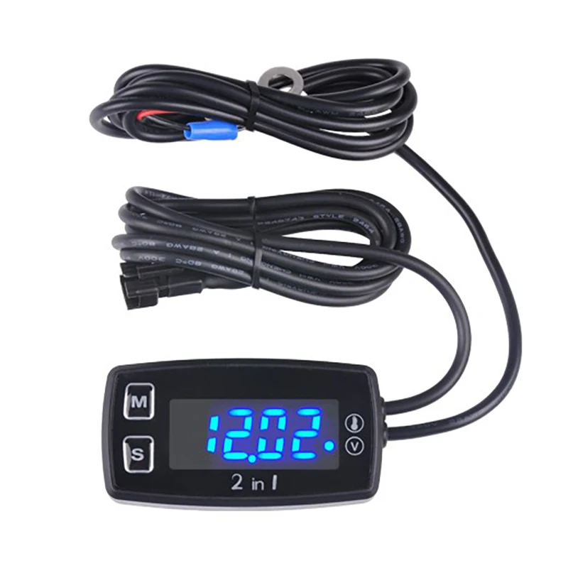 Digital Thermometer Voltmeter LED Temperature Meter Motorcycle Meter for ATV Outboard Glider Lawn Mower Boat Marine