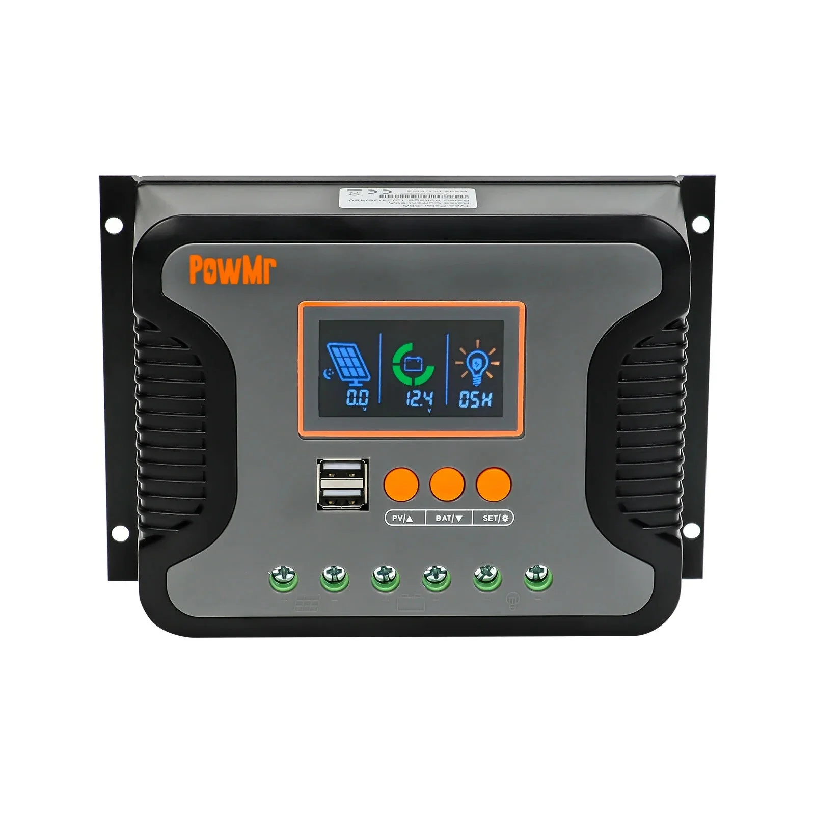 PowMr-controlador de carga Solar PWM Pstar 30A 60A 80A, cargador de batería de litio de plomo-ácido, Max PV 100V, modo de Control Dual