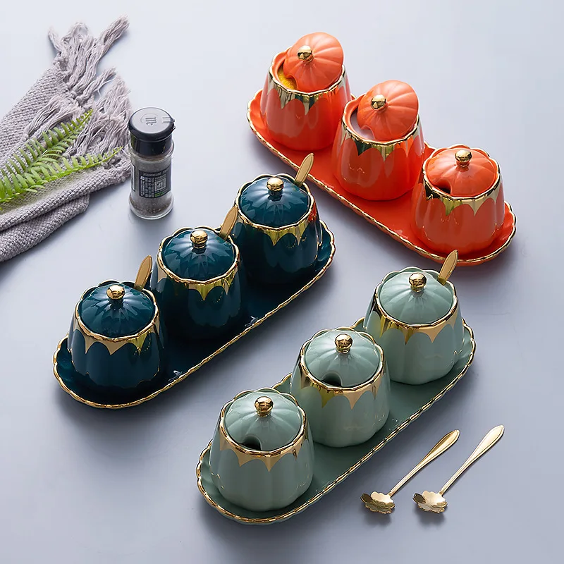 

Luxury ceramic creative household condiment jar set for kitchen supplies, suitable for storing salt and other seasonings