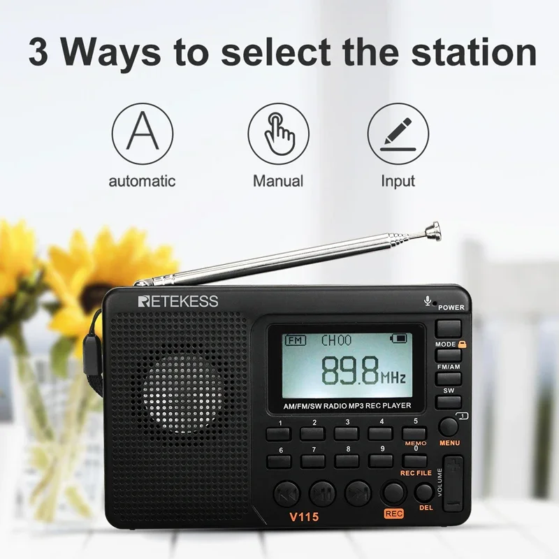 

Liquid Crystal Display Full Band Radio Recorder MP3 Player TF Card USB Support